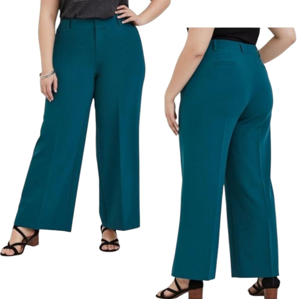 Torrid Structured Wide Leg Pant Trouser Womens 14 Dark Teal Plus High Rise Work - Picture 2 of 11